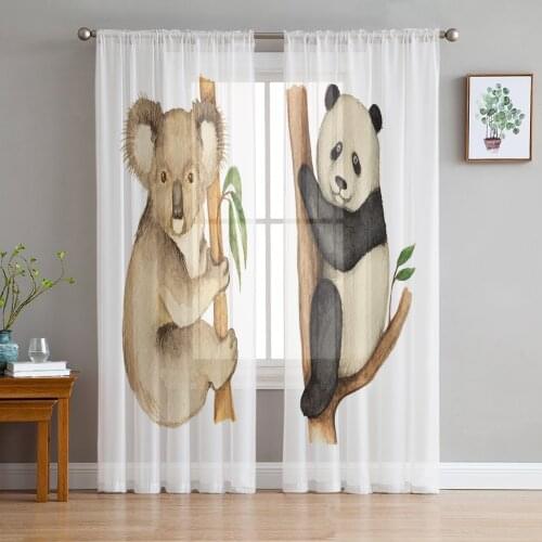 Cartoon Animal Koala Panda Tulle Sheer Window Curtains for Living Room Kitchen Children Bedroom Voile Hanging Curtain
