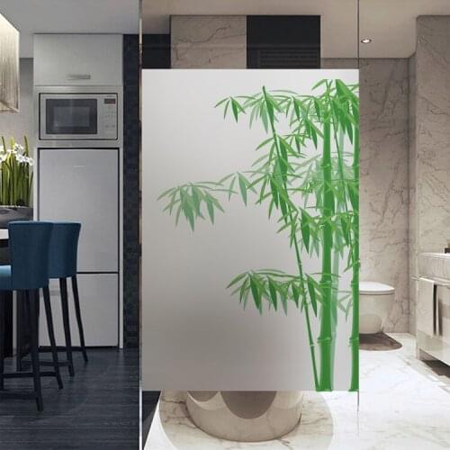 Green Bamboo Leaves Pattern glue-free electrostatic glass film window opaque home sliding door bathroom privacy film