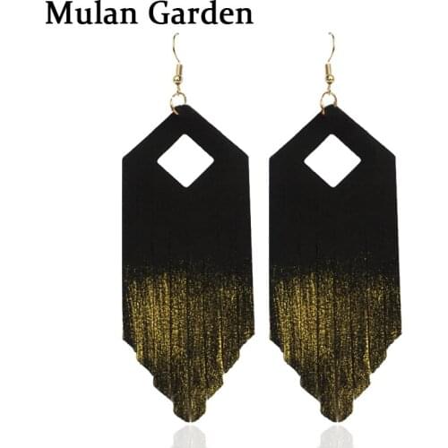 M&G Trendy Genuine Goat Leather Tassel Earrings for Women Nature Gold Glitter Dangle Earrings Jewelry Fashion Accessories 2019
