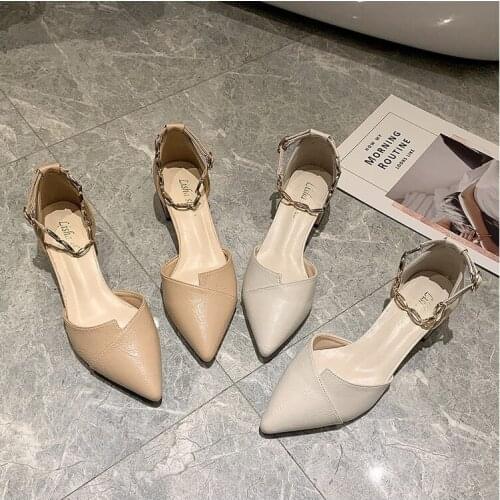 2021 New Spring And Summer Korean Women Pointed Rough With The Word Cingulate High-Heeled Shoes Wind Fairy Ins