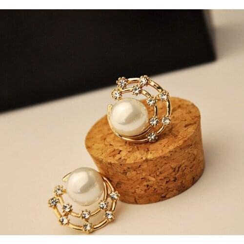 10 pairs/lot Simulated Pearl Stud Earring Gold Color Hollow Crystal Shell Earrings Zircon Rhinestone Accessories Women Jewelry