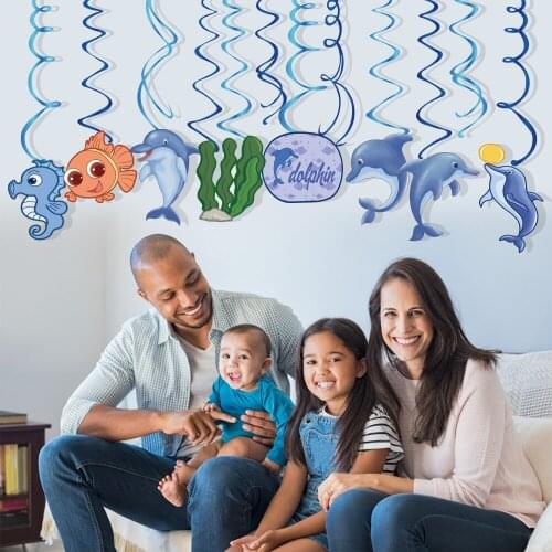30pcs PVC Cartoon Dolphin Ceiling Hanging Swirls Baby Shower Delphinus Delphis Wall Spiral Kids Happy Birthday Party Decoratio