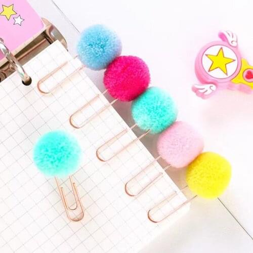 30 Pcs Multicolour Hairball Metal Paper Clips Bookmarks Marking Clips for Books Photos Cards Stationery School Office Supplies