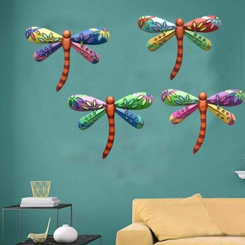 4pcs Metal Dragonfly Wall Decoration Hanging Sculpture Wall Artwork Garden Decoration Mini Animal Outdoor Statues For Yard Porch