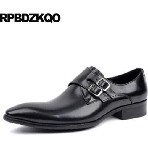 Pointed Toe Metal Wedding Brand Burgundy Black Party Italian Men Dress Shoes With Buckled Double Monk Strap Handmade Italy