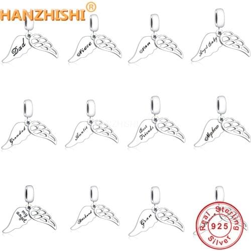 Grandma Dad Daughter Son Wing Dangle Charms Fit Original Pandora Charm Bracelet Necklace Jewelry 925 Sterling Silver DIY Beads