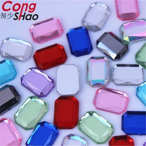 Cong Shao 200pcs 10*14mm Acrylic Long octagonal rhinestone applique stones and crystal Flat Back clothes Crafts decoration YB717