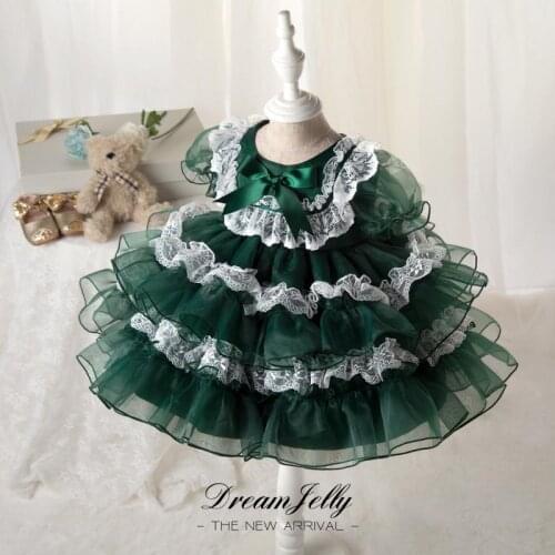 Baby Girls Royal Lolita Princess Dress Infant 1st 2nd Birthday Dresses Children Vintage Green Ball Gown Toddler Girl Vestidos