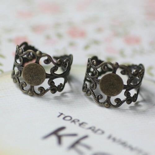 Ring Round Cabochon Filigree Ring Base Settings Diy Jewelry Findings 6 Colors Adjustable Rings 10pcs/lot 8mm