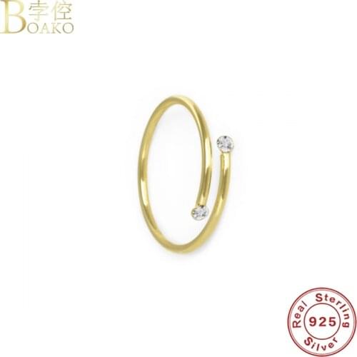 BOAKO Crystal Zircon Ring 925 Sterling Silver Anillos Open Rings For Women Luxury Fine Jewelry Rings Bague Bijoux For Girl Gifts