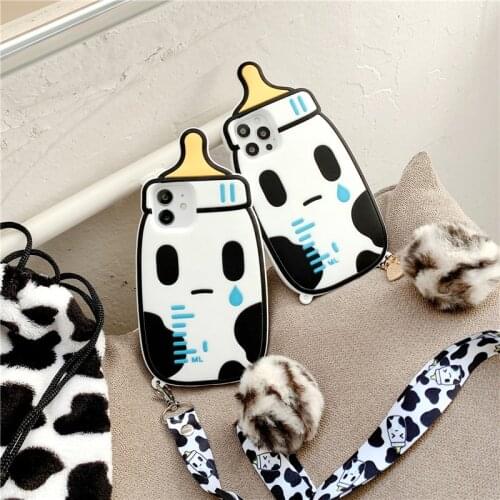 Cute milk bottle kid girl gift Soft Silicone Phone Case For iphone 12 11 pro max mini XR XSmax 6 7 8 Plus SE2 Fluffy Fur Pompoms
