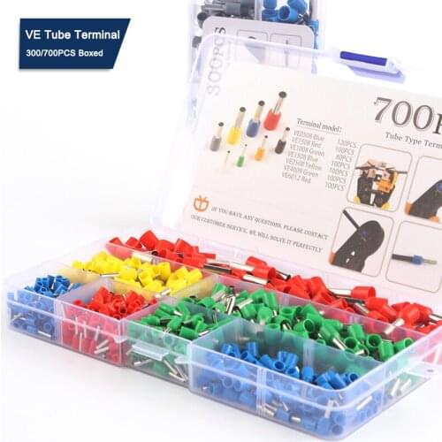 300/700 PCS/Boxed VE Tube Wire Crimping Terminal Kit Insulated Ferrule Wiring Connector Electric Tubular Crimp Terminals Set
