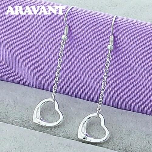 New Fashion 925 Silver Hollow Heart Long Chains Drop Earrings For Women Wedding Earring Jewelry