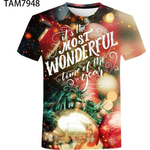 Happy New Year T-shirts, Christmas T-shirts, 3D printed T-shirts for men and women, pumpkin lantern T-shirts, family T-shirts