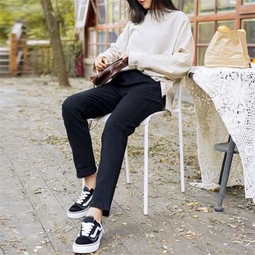 New autumn Women Clothing Straight jeans Casual simple black&cotton color woman Pants high Waist cotton women trousers