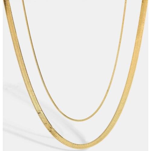 14K Gold Plated Stainless Steel Choker Necklace For Women Stacking Double Layer Snake Chain Necklace Party Gifts