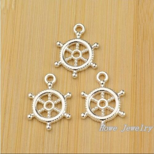 30 pcs quality Bright silver Rudder Pendant fit Charm Women 's Fashion Bracelet Necklace DIY Jewelry Findings JC-629