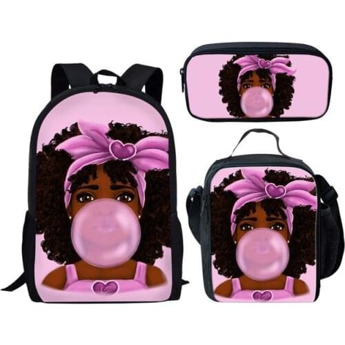 Custom pattern 3pcs/set School Bags for Kids Black Art African Girl Printing School Bagpack Children Shoulder Book Bags Satchel