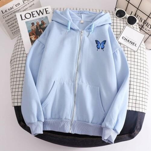 Zip Up Hoodie Streetwear Oversized Hoodie Butterfly Top Long Sleeve Warm Jacket Fashion Tops Korean Fashion Aesthetic Sweatshirt