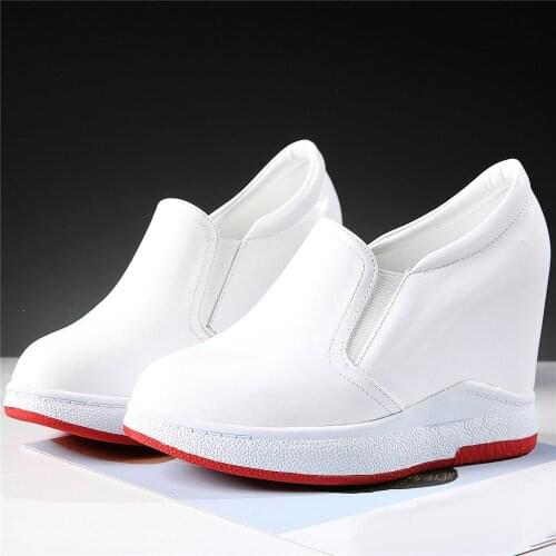 Plus Size Fashion Sneakers Women Genuine Leather Wedges High Heel Pumps Shoes Female Round Toe Platform Ankle Boots Casual Shoes