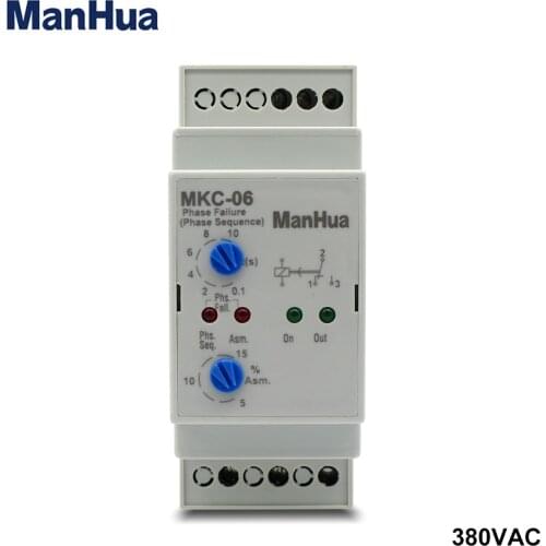 Manhua 3 Phase Failure device 380V MKC-06 DIN Rail Protect Motor From Phase Failure Phase Sequence reserve voltage unbalance