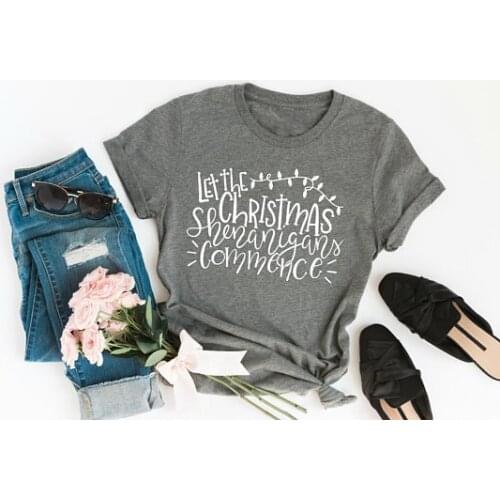 Let The Christmas Shenanigans Commence Graphic T-shirt women fashion funny graphic slogan light tops 90s Mom holiday Shirts tees