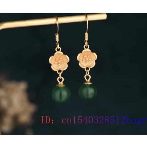 Green Jade Bead Earrings Amulet Jewelry Gifts Fashion Natural Crystal Women 925 Silver Zircon Gemstone Chalcedony