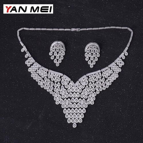 YAN MEI Women Clear Stone Exquisite Charm Geometric Waterdrop Cubic Zirconia Jewelry Sets Engagement Gift GLN0341