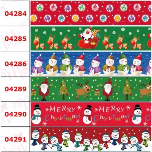 16mm-75mm Christmas Series Santa Claus Stockings Printed Grosgrain/Foe Ribbon Snowman DIY Hair Bowknots Party Decor 50yards/roll