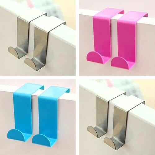 2 Pcs Home Kitchen Door Hook Stainless Steel Self Holder Cabinet Clothes Hanger Hanging Coat Drawer Rack Towel Storage Organizer