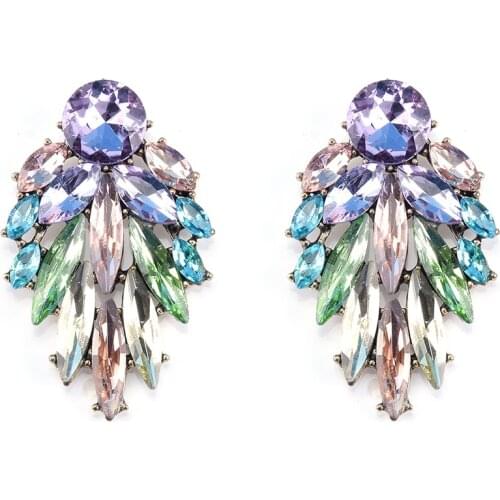 2020 Fashion Full Crystal Rhinestone Leaf Earrings Women Korean Cute Small Drop Earrings Female Vintage ZA Earrings Jewelry girl