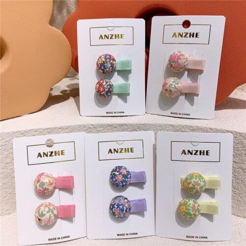2021 Korean New Simple Cute Childrens Floral Fabric Button Duckbill Clip Fashion Sweet Girl Baby Hairpins Hair Accessories