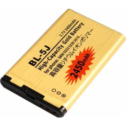 2450mAh BL-5J Gold Replacement Battery For Nokia 5800 XpressMusic N900 5230 C3 5230c 5800xm 5800ixm 5802 5802xm 5900xm X9 ect