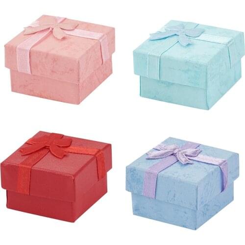 5pcs Cardboard Jewelry Gifts Boxes For Jewellery Christmas Gifts Packaging Boxes with Satin Ribbons Bownot outside 4.1x4.1x2.6cm