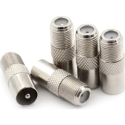 5pcs/lot Alloy Female F To Male TV Aerial Plug Adapter Wholesale Silver Tone Plated