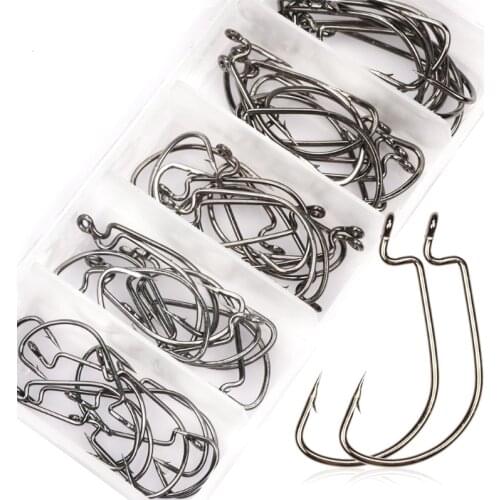 BaMMax 50pcs Fishing hooks crank hook with box jig lead head Bass fish hook for Soft Bait Carp Fishing Tackle accessories Pesca