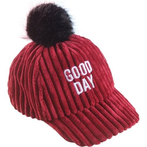 Children Winter Autumn Hat Fashion Embroidery Letter Solid Color Keep Warm Cap Boy Girl Adjustable Corduroy Baseball Hats TG0129