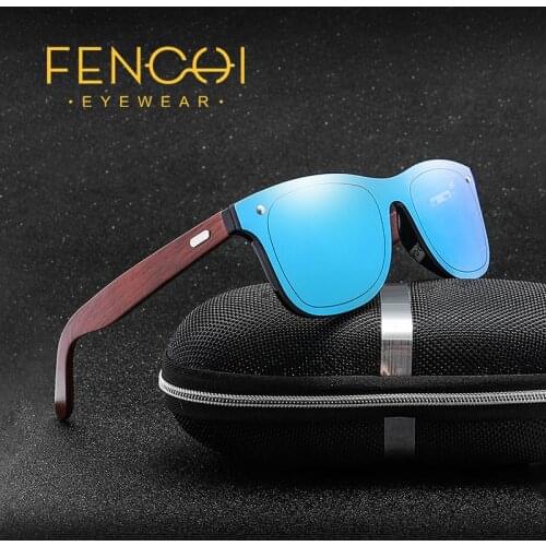 FENCHI Black Blue Wood Sunglasses Men Women 2019 Mirror Lens Sun Glasses Brand Design Handmade Zonnebril Dames zonnebril heren