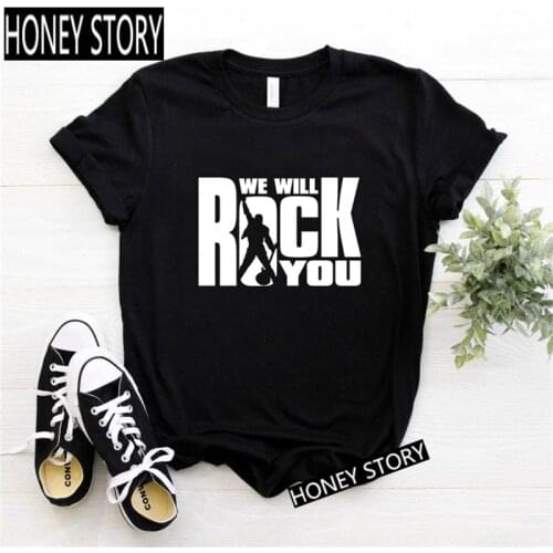 FIXSYS Women Freddie Mercury The Queen Band Black T-shirts Female Short Sleeve Tees Summer Brand Rock Clothing Girl Tops Tee