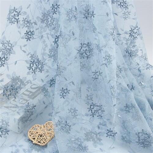Blue Small Floral Water-Soluble Embroidered Dress Lace Fabric DIY Women Dress Tulle Mesh Sewing Craft