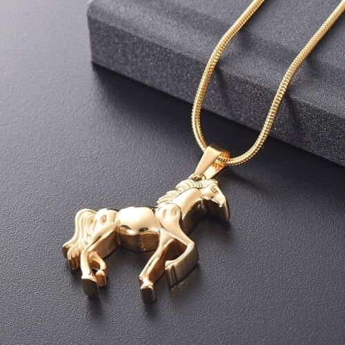 IJD10072 Gold Mustang Horse Urn Secret Stash Cremation Necklace Urn Stallion Keepsake Memorial Capsule Vial