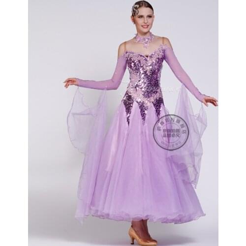 Customize light purple blue red flower adult Ballroom Fox trot Quick step tango Modern tango Waltz competition Dance Dress
