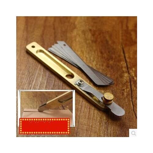 Diy handmade leather tool leather brass incision cutter knife copper trimming knife with 10 blades