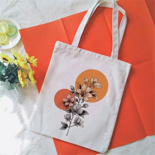 Exquisite Bouquet Canvas Tote Bag Aesthetic Line Drawing Plant Print Canvas Bags Harajuku Ulzzang Shoulder Bag Handbag