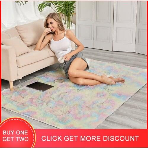 Long Hair Living Room Carpet Sofa Coffee Table Rug Bedroom Room Bay Window Bedside Carpet Luxury Furry Baby Nursery Decor Rug