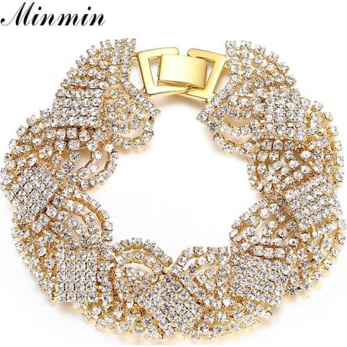 Minmin Gold/Silver Color Bracelets for Women Crystal Rhinestone Tennis Chain Link Bracelets Bangles Wedding Bridal Jewelry SL076
