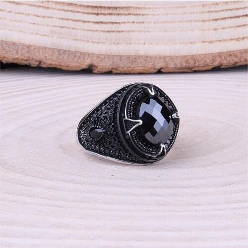 Black Zircon Stone Micro Stone Inlaid 925 Sterling 925 K Silver Men 'S Ring