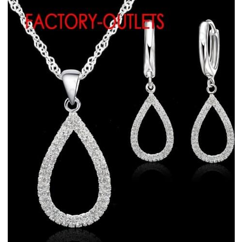 925 Sterling Silver Bridal Jewelry Sets CZ Crystal Water Drop Necklaces Hoop Earrings Women Girls Engagement Anniversary