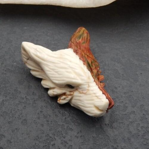 Natural Fashion Carved Howlite and Multi-Color Picasso jasper intarsia wolf head Pendant Bead,33x24x13mm,10.5g