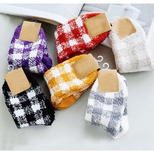 Lattice Colorful Coral funny socks Women Lovely Sleep Breathable Thickening Warm Elastic Home Soft Floor Sock harajuku kawaii